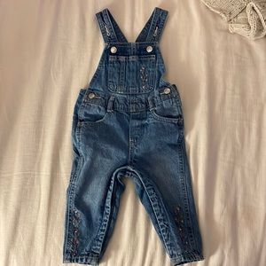 Old Navy Baby Overalls Blue Denim Embroidered Flowers